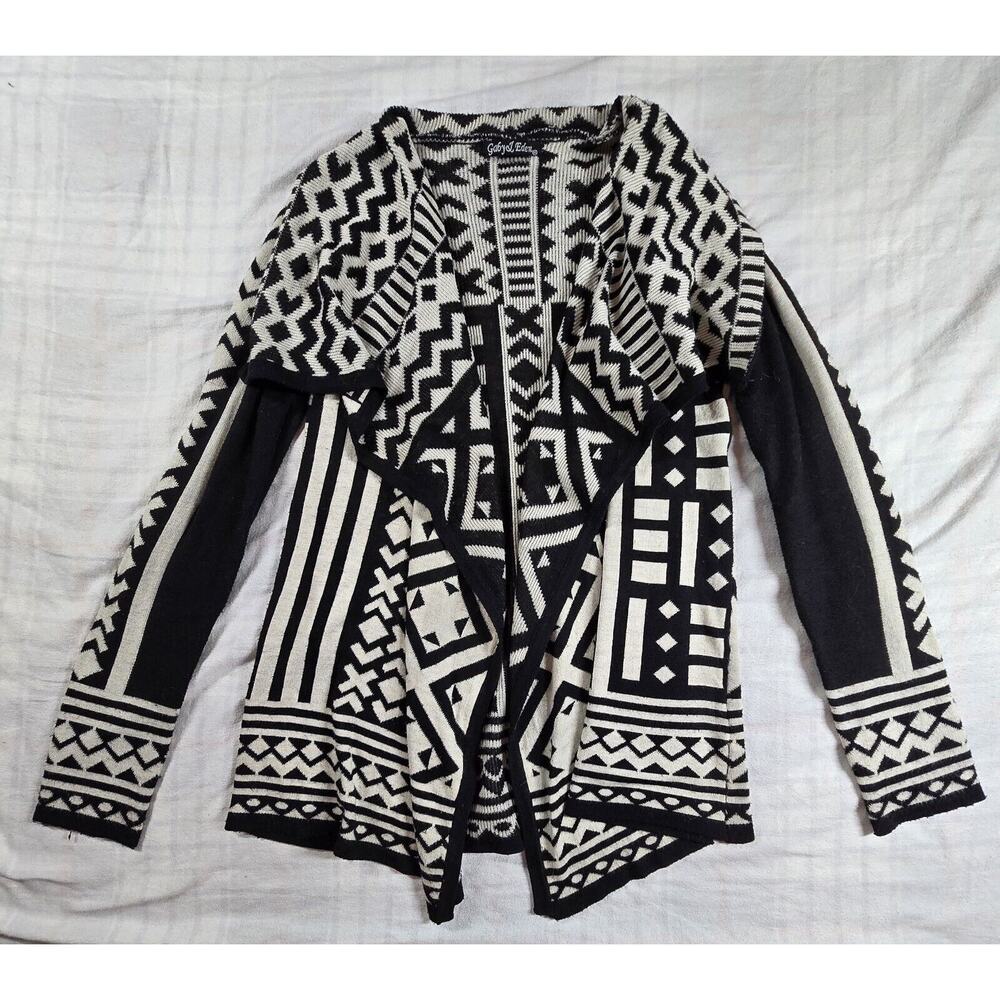 Gaby & Eden Open Knit Waterfall Cardigan Southwestern Aztec Tribal Sweater M